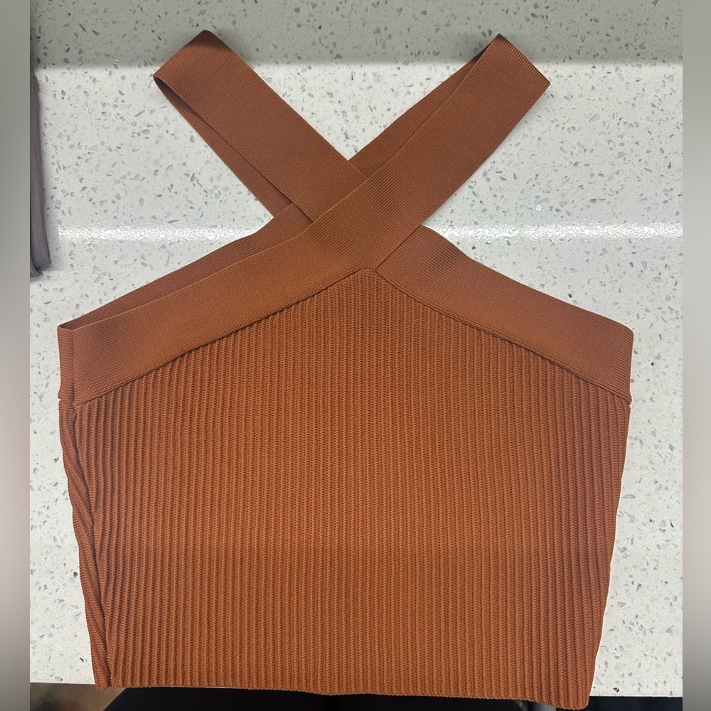 Brown textured top with cross straps